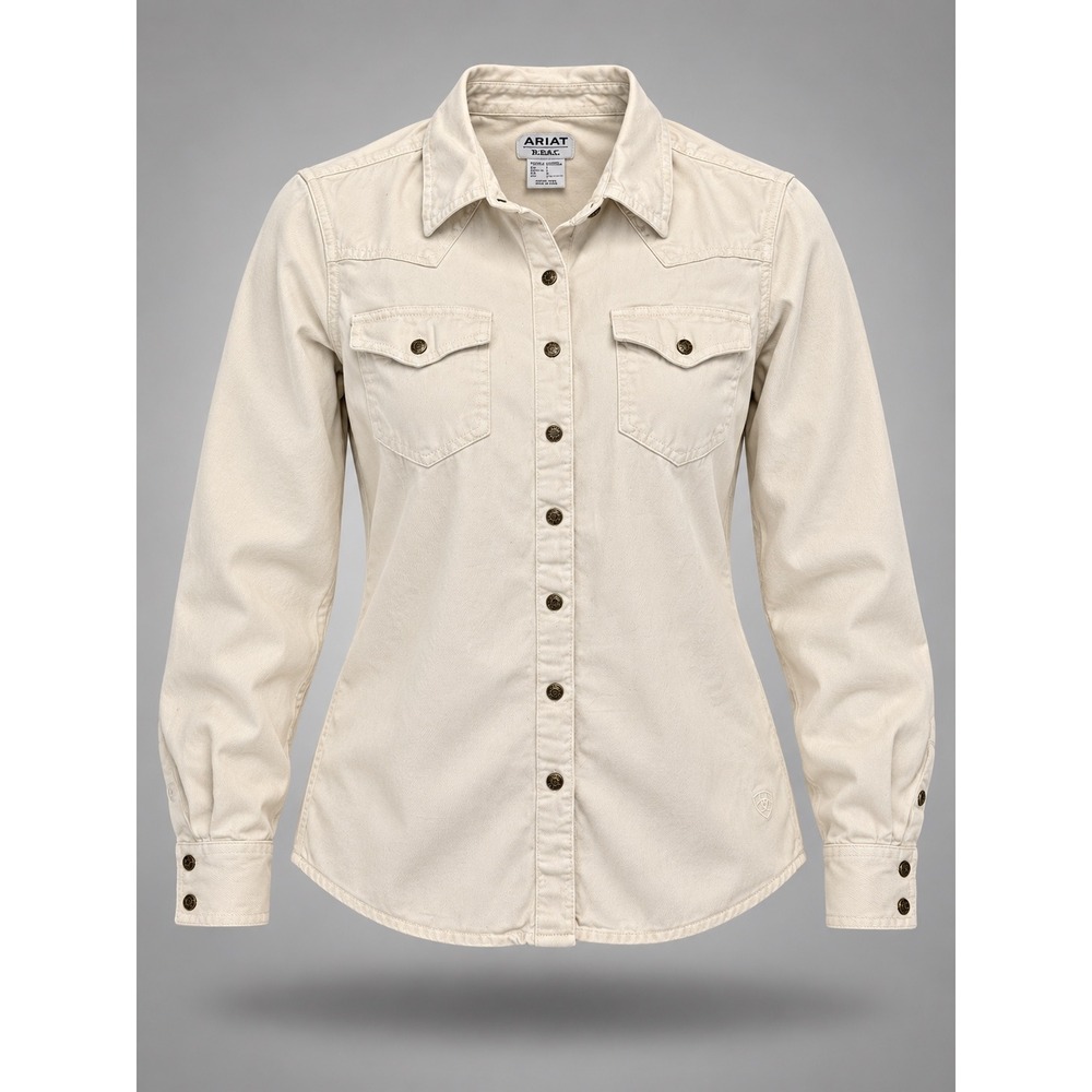 Ariat Real Jurlington Snap Front Western Shirt Cream Twill Womens L 10045043